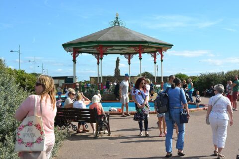 St Annes paddling pool and bandstand at the seafront and beach